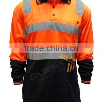 Hi vis cotton back saftey polo shirt with reflective tape