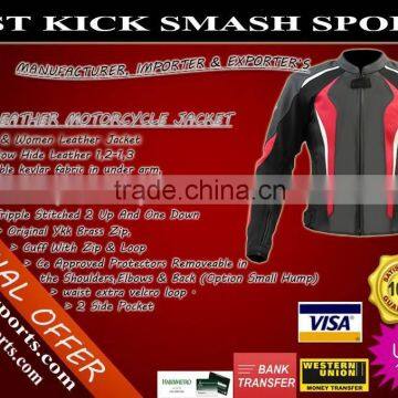 BLACK AND RED MOTOR BIKE RACING LEATHER JACKET