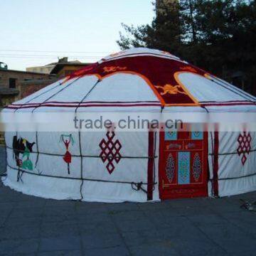 White color Mongolian yurt tent with red pattern design