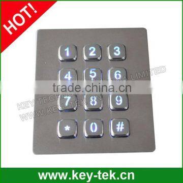 Outdoor weatherproof backlit keypad with 12 numeric keys