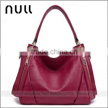 Outside Zipper Genuine Top Layer Cow Leather Handmade Plain Leather Woman Handbag