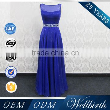 Factory Directly See Through Chiffon Indigo Evening Dress