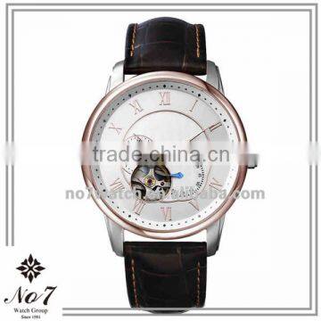 Leather Mens chronograph transparent automatic watch