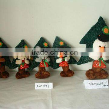 promotional customized stuffed plush chiristmas bear,dog,mouse,snowman toy with red handbag&christmas tree