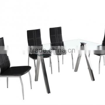 Glass Dining Set With 4 Black Faux Leather Chairs dining table