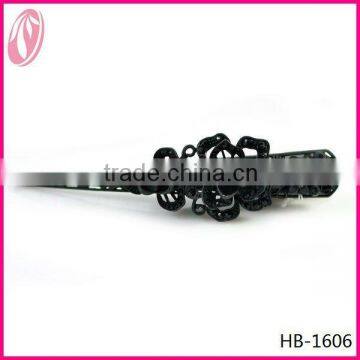 2014 hot sale plain matte black metal diamante flower hair clips