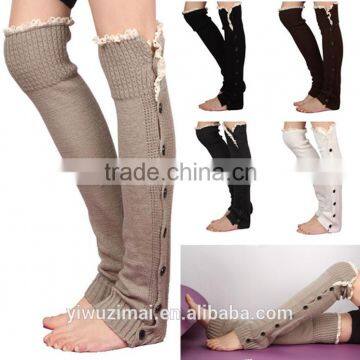 2015 Christmas straight thick leg warmers with button lace knitting boot cuffs