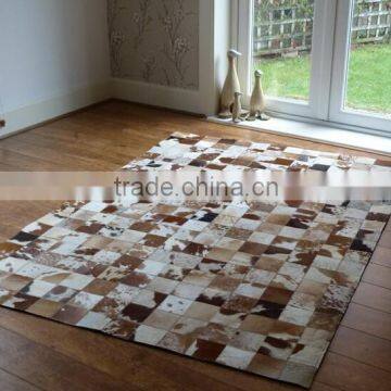 Brown natural patchwork genuine cowhide carpet