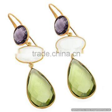 Wholesale Green Amethyst Earring, Bezel Setting Silver Earring Manufacturer