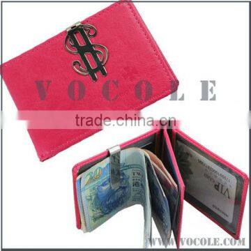 antique stud fashion double colors genuine leather money clip wallet with card holder