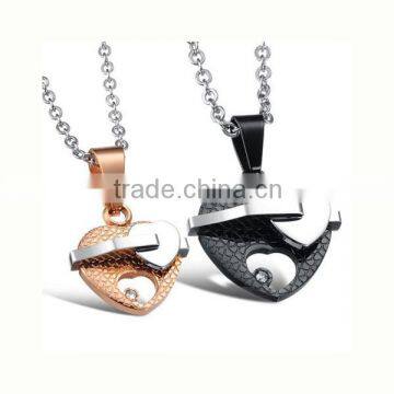 Heart shaped black IP lover's jewelry pair pendants for lovers pendant for boyfriend fancy pendant designs for girls (LP3032)