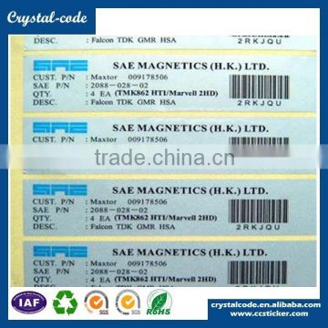 Good printing pressure sensitive different material permanent adhesive smooth face esd label