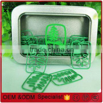 decoration promotional gifts green tree shape paper clips in square metal box printing customer logo