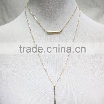 Newest Gold Bar w/ Pink Tassle Pendant Necklace Double Layered Triple Necklace 2016 Fashion Style Wholesale