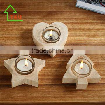 2016 Unique Handmade Wooden Glass Votive Candle Holder/heart/star/tree Candle Holder