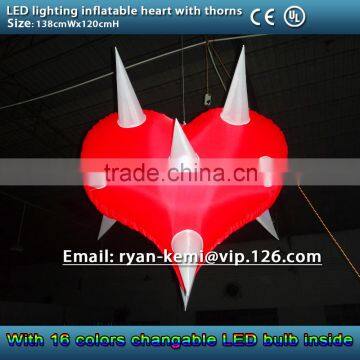 Free shipping LED lighting inflatable heart with thorns inflatable heart for decoration bar decorative inflatable balloon