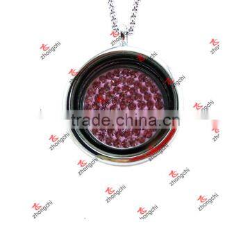 Alloy 30mm Rhinestone Round Plates Lockets Necklace Christmas Gifts photo-2
