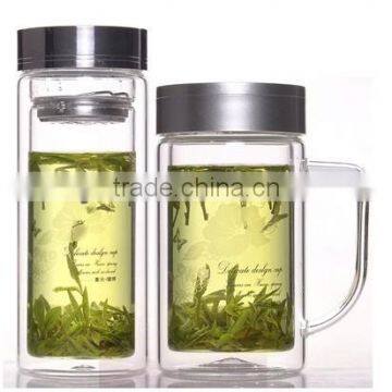 Hot Borosilicate Double Wall Glass Cup with Handle and Lid