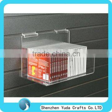 Plexiglass slatwall display holder/ acrylic clear CD storage box slatwall type