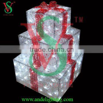 2016 3D new product 3 layer acrylic hanging empty lighted gift box led light for outdoor or indoor wedding decoration