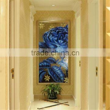 LJ JY-JH-MG01-A Blue Floral Mural Backsplash Decorative Wall Mosaic Glass Tile