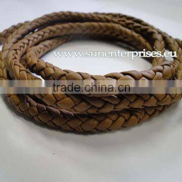 Braided Leather cords -Round braided in Nappa - 6 mm - Dark beige