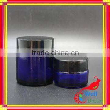 blue glass jar for glass skin care cream jar with cream jar glass