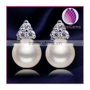 Classical Bridal Jewelry 925 Sterling Silver Freshwater AA 9-10mm Pearl Earring