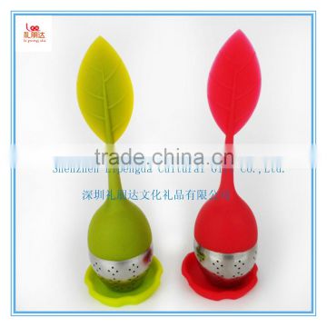 Fashion Red color three Leaf siliconeTea Infuser with Stainless Steel ball Bottom, Red color three Leaf siliconeTea strainer