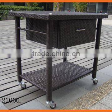 Pub Rattan Serving Cart With Drawer