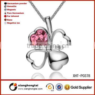 2015 wholesale fashion woman stainless steel pink crystal stone pendant necklace