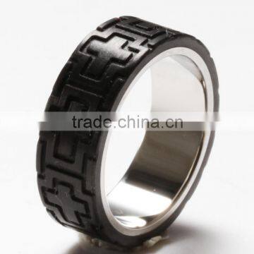 8MM Comfort Fit Stainless steel cross Wedding Band Engagement Ring with Black Carbon Fiber Inlay