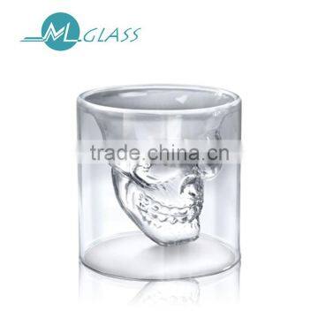 150ml high borosilicate Skull Heads double wall glass coffee or beer cups N6198