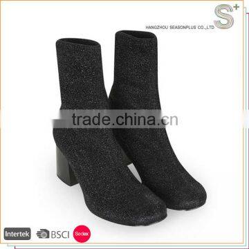 New style custom women chunky heel glitter sock boots