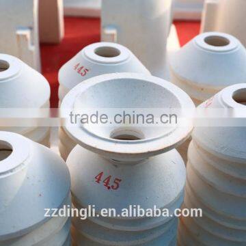 Refractory orifice rings, tubes, spouts, plungers for glass furnace gob feeder machines