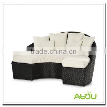 Audu White Cushion Half Moon Black Rattan Chaise Longue