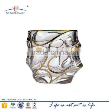 Wholesale high quality uique shape lead crystal gold drinking glass whisky cups