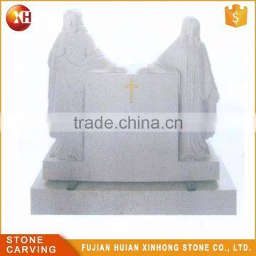 White Marble Double Heart Shaped Headstone Tombstone for Urn photo-3