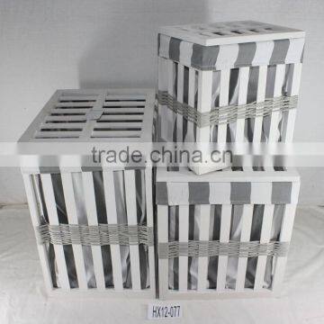 Household Essentials White Wood Open Slats Laundry Hamper With Lid and Cotton Liner photo-2