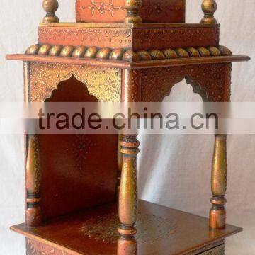 Hand Painted Copper Finish Mini Wooden Temple With Drawer photo-2
