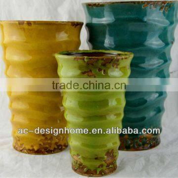 S/3 ROUND TALL CERAMIC PLANTER