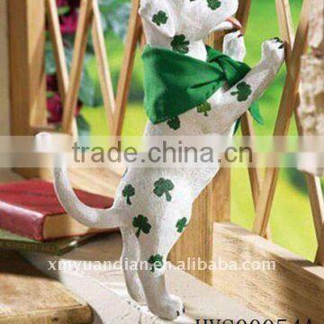 White Puppy Sculpture W/ Green Shamrock Spots