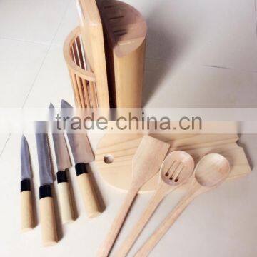 Wooden Knife Block With Three Wooden Utensils, Four Knives and 1chopping Board photo-3