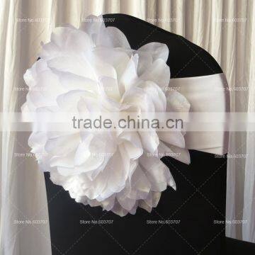 Taffeta Big White Flower Chair Sash For Wedding Luxurious Style High Spandex Double Lycra Bands For Party/Banquet photo-2