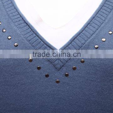 Sporty Women Jumper Combining 3/4 Jersey Sleeves and Beaded V Neckline photo-3