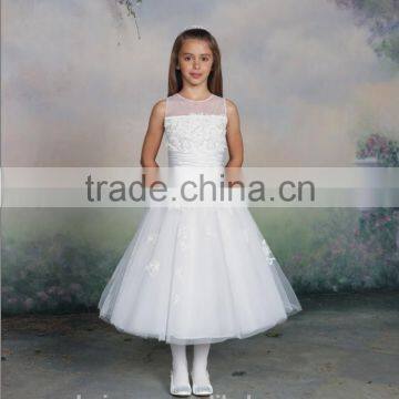 White Flower Halter Kids Evening Gowns photo-2