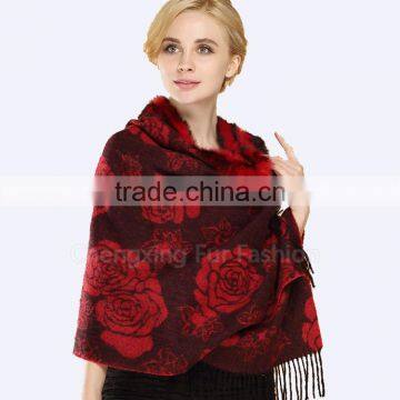 CX-B-P-70B Cheap Shawls Rabbit Fur Trim Cashmere Pashmina Scarf photo-4