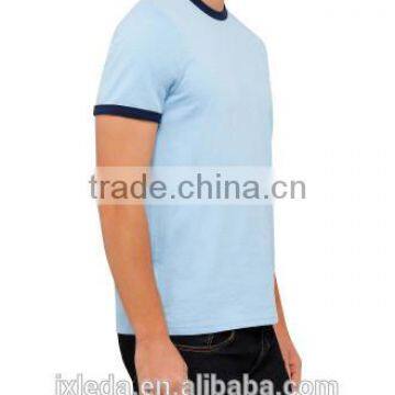 Pure Organic Cotton Classic Breathable Men's Tee Round Neckline Contrast Piping Pique t Shirt photo-2