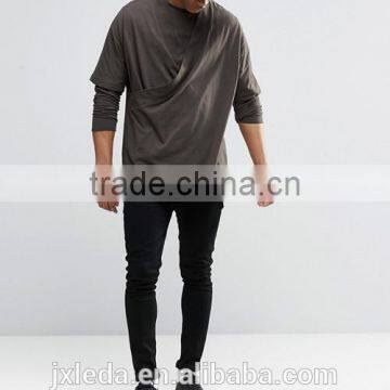 Customize Men Plain Fashion Oversized Long Sleeve Double Layer Kimono T-shirt / Tees photo-4