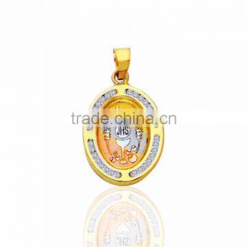 Three tone plated religious CZ cross Medallion pendant